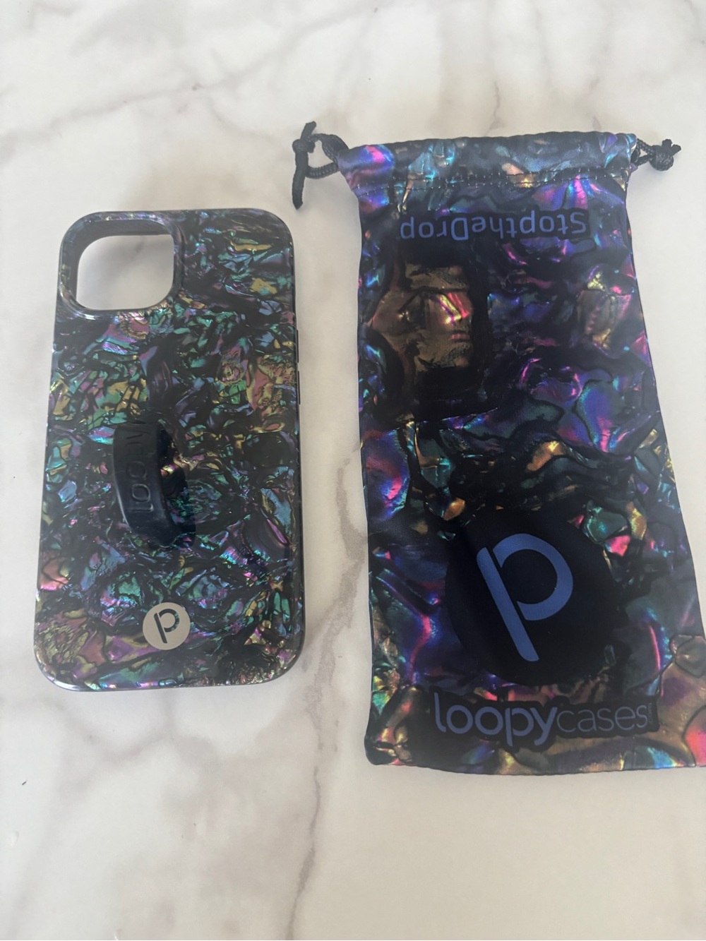 Loopy Case Iridescent Black Holographic Phone Case with Loop Grip
